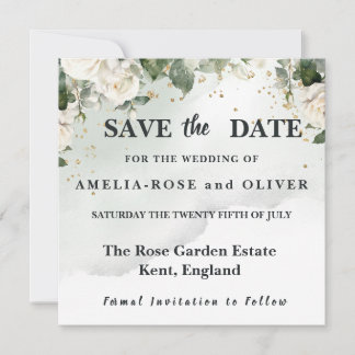 Elegant Rose Sage Green Save the Date Card