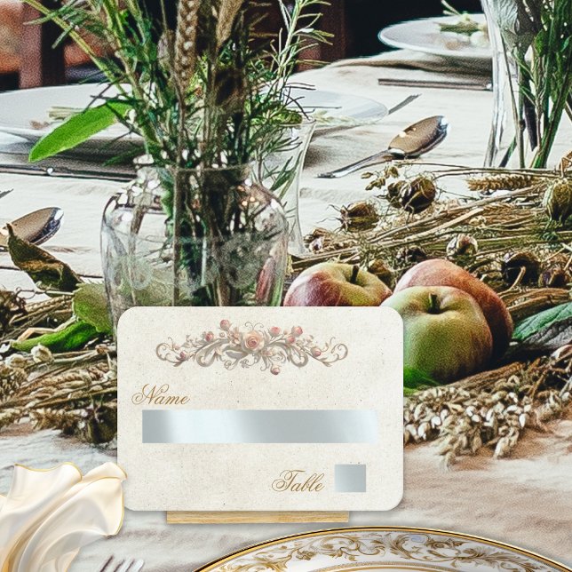 Elegant Rose Scroll & Heart Monogram - Cream Place Card (Creator Uploaded)
