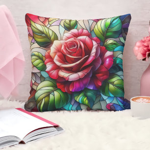 Elegant Rose Stained Glass Effect Cushion