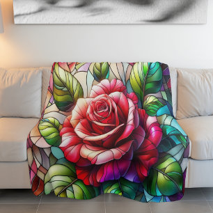  Elegant Rose Stained Glass Effect Fleece Blanket