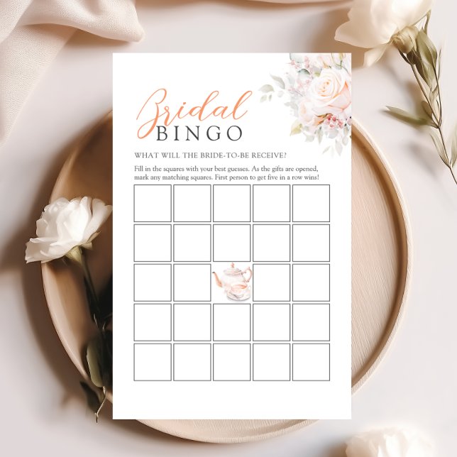 Elegant Rose Tea Party Bridal Shower Bingo Game (Creator Uploaded)