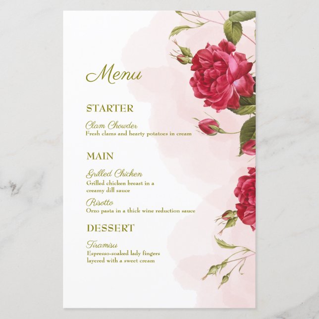 Elegant Rose-Themed Wedding menu (Front)