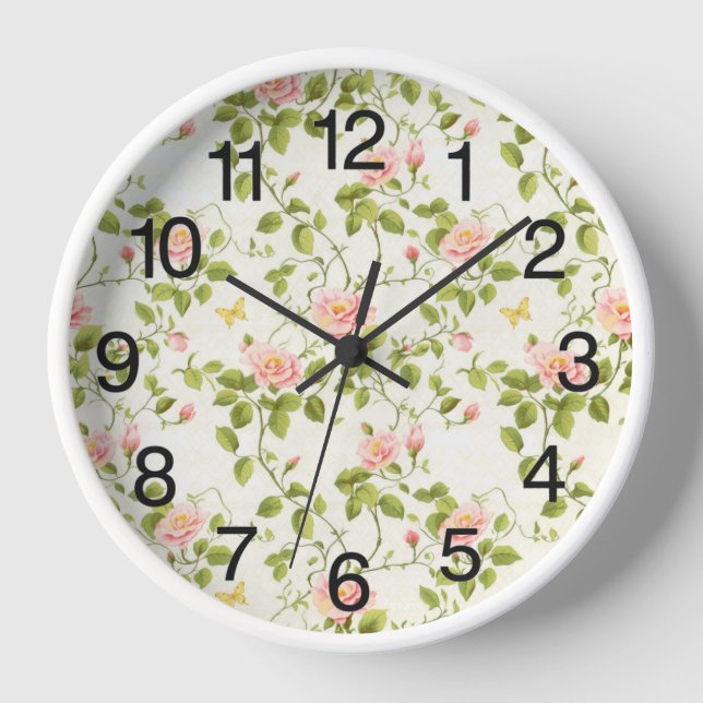 Elegant Rose Vine Flourish Clock (Front)