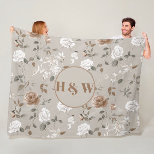 Elegant Rose & Vine Pattern Fleece Blanket