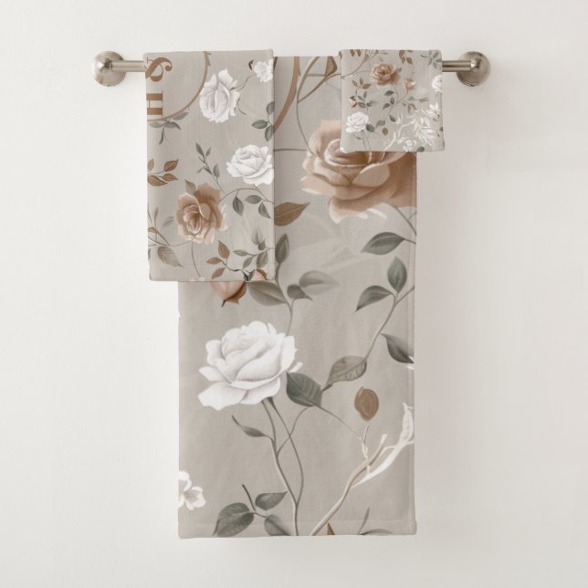 Elegant Rose & Vine Pattern Towel (Insitu)