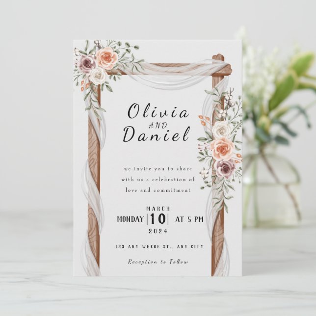 Elegant rose wedding invitation (Standing Front)