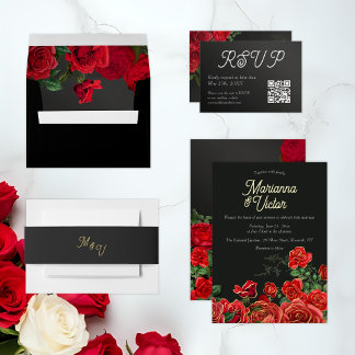 Elegant Rose Wedding Invitation Belly Band