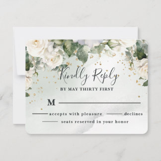 Elegant Rose Wedding Sage Green RSVP Card