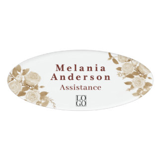 Elegant Rose White Name Tag