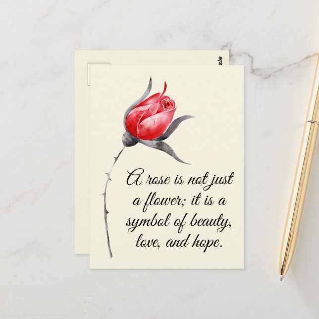 Elegant Rose with Inspirational Quote Postcard (Front/Back In Situ)