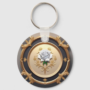 Elegant Rose with Ornate Decorative Frame Key Ring
