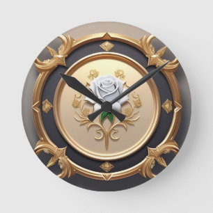 Elegant Rose with Ornate Decorative Frame Round Clock