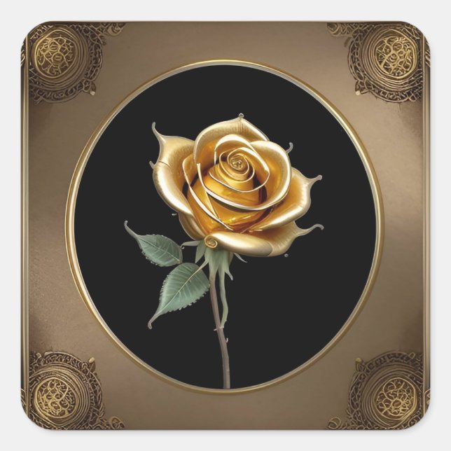 Elegant Rose with Ornate Decorative Frame Square Sticker (Front)