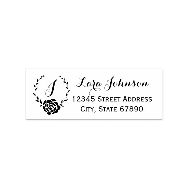 Elegant Rose Wreath Address Rubber Stamp (Imprint)