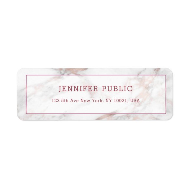 Elegant Rosegold Marble Modern Template Return Address Label (Front)