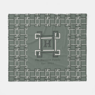 Elegant Rosemary Sage Family Est Monogram Fleece Blanket