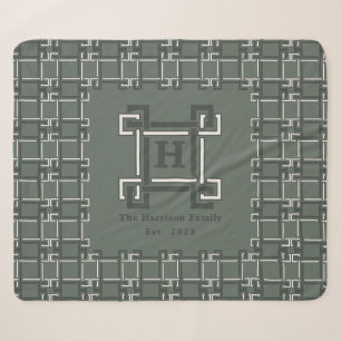 Elegant Rosemary Sage Family Est Monogram Sherpa Blanket