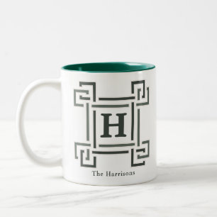 Elegant Rosemary Sage Family Est Monogram Two-Tone Coffee Mug