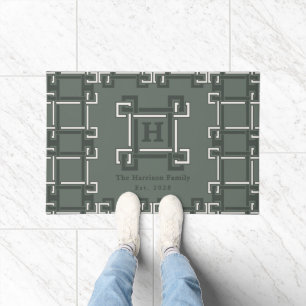 Elegant Rosemary Sage Geometric Monogram Doormat