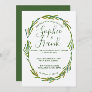 Elegant Rosemary Wreath Wedding Invitation