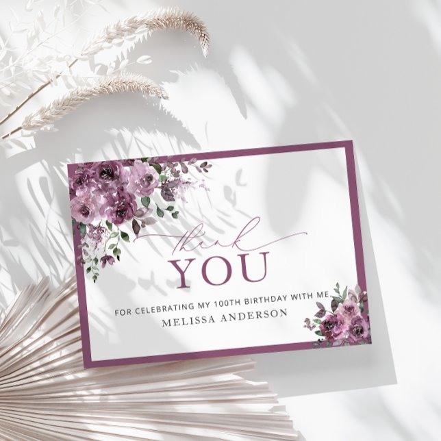 Elegant Roses 100th Birthday Thank You Card (Creator Uploaded)