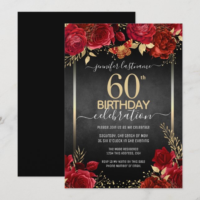 Elegant Roses 60th Birthday Invitation (Front/Back)