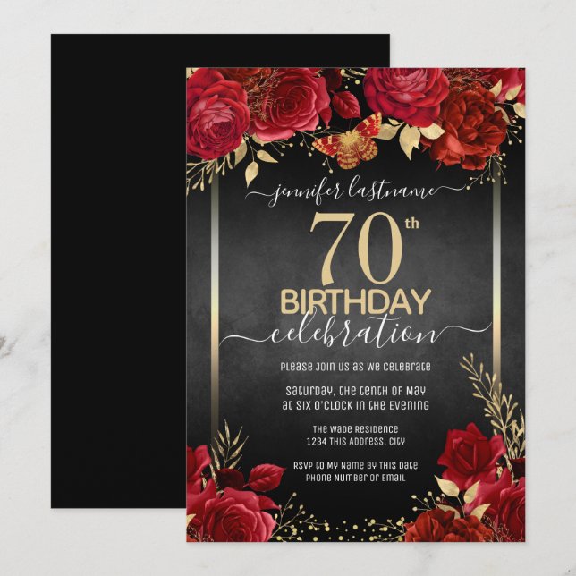 Elegant Roses 70th Birthday Invitation (Front/Back)