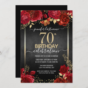 Elegant Roses 70th Birthday Invitation