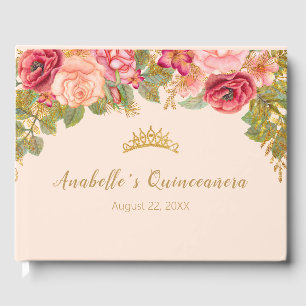 Elegant Roses and Gold Crown Guest Book