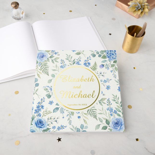 Elegant Roses and Hydrangea Botanical Design Guest Book (Front Open)