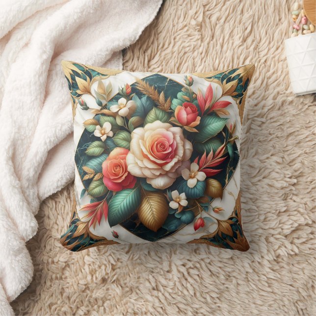 Elegant Roses Arrangement With Leafy Accents Cushion (Blanket)
