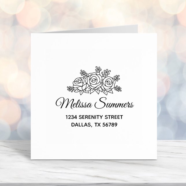 Elegant Roses Bouquet Flowers Address Self-inking Stamp (Creator Uploaded)