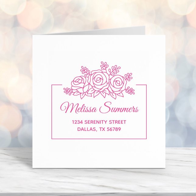 Elegant Roses Bouquet Flowers Frame Address Self-inking Stamp (Creator Uploaded)