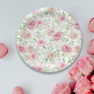 Elegant roses bridal shower paper plate