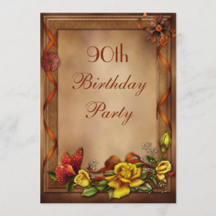 Elegant Roses & Butterfly 90th Birthday Party Invitation