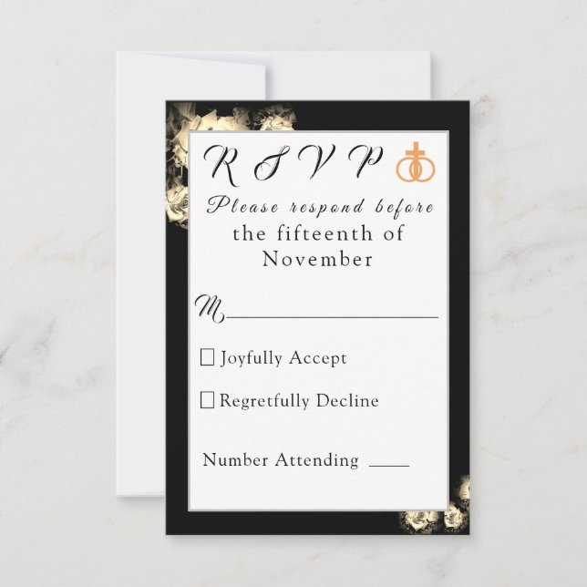 Elegant Roses Catholic Wedding Response Card (Front)