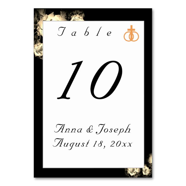 Elegant Roses Catholic Wedding  Table Number (Front)