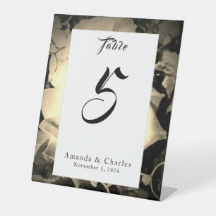 Elegant Roses Catholic Wedding Table Number Pedestal Sign