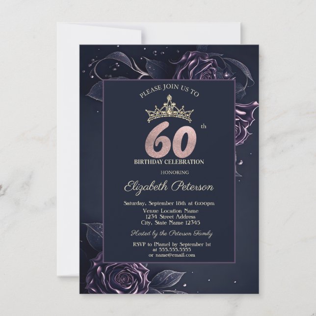 Elegant Roses Dark Gothic 60th Birthday Invitation (Front)