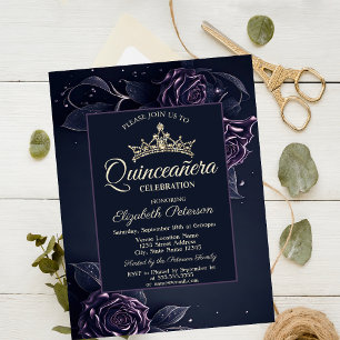 Elegant Roses Dark Gothic Quinceañera  Invitation