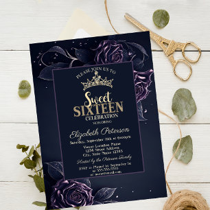 Elegant Roses Dark Gothic Sweet 16 Invitation