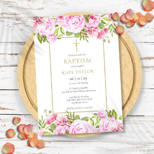 Elegant Roses Floral Baptism Christening Invitation