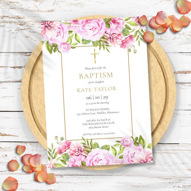 Elegant Roses Floral Baptism Christening Invitation (Elegant Roses Floral Baptism Christening Invitation)