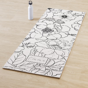 Elegant Roses Floral Black Line art Yoga Mat