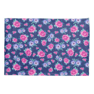 Elegant Roses Floral Pink Purple Blue Pattern Pillowcase