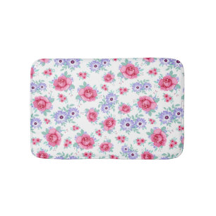 Elegant Roses Floral Pink Purple White Pattern Bath Mat