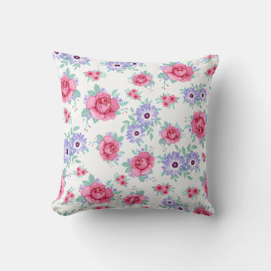 Elegant Roses Floral Pink Purple White Pattern Cushion