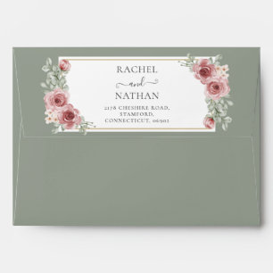 Elegant Roses Floral Sage Green Wedding Envelope