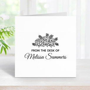 Elegant Roses Flowers Custom Name from the Desk of Rubber Stamp