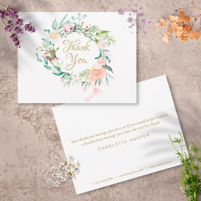 Elegant Roses Garland Business Thank You Card (Creator Uploaded)